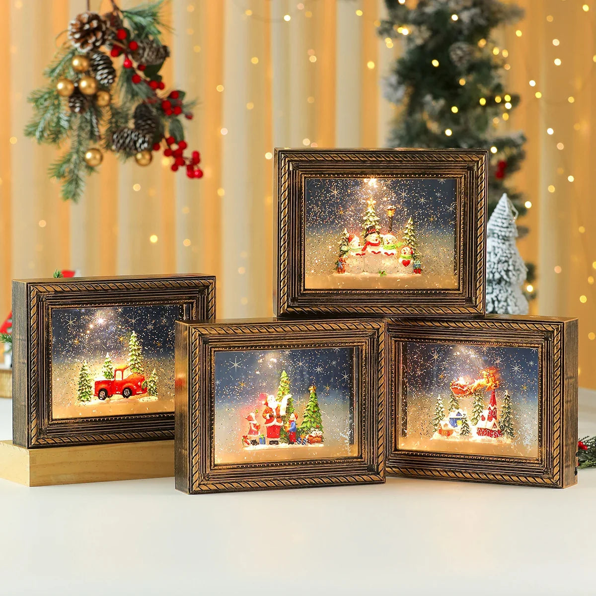 Christmas Figurine Winter Village LED USB Battery Powered