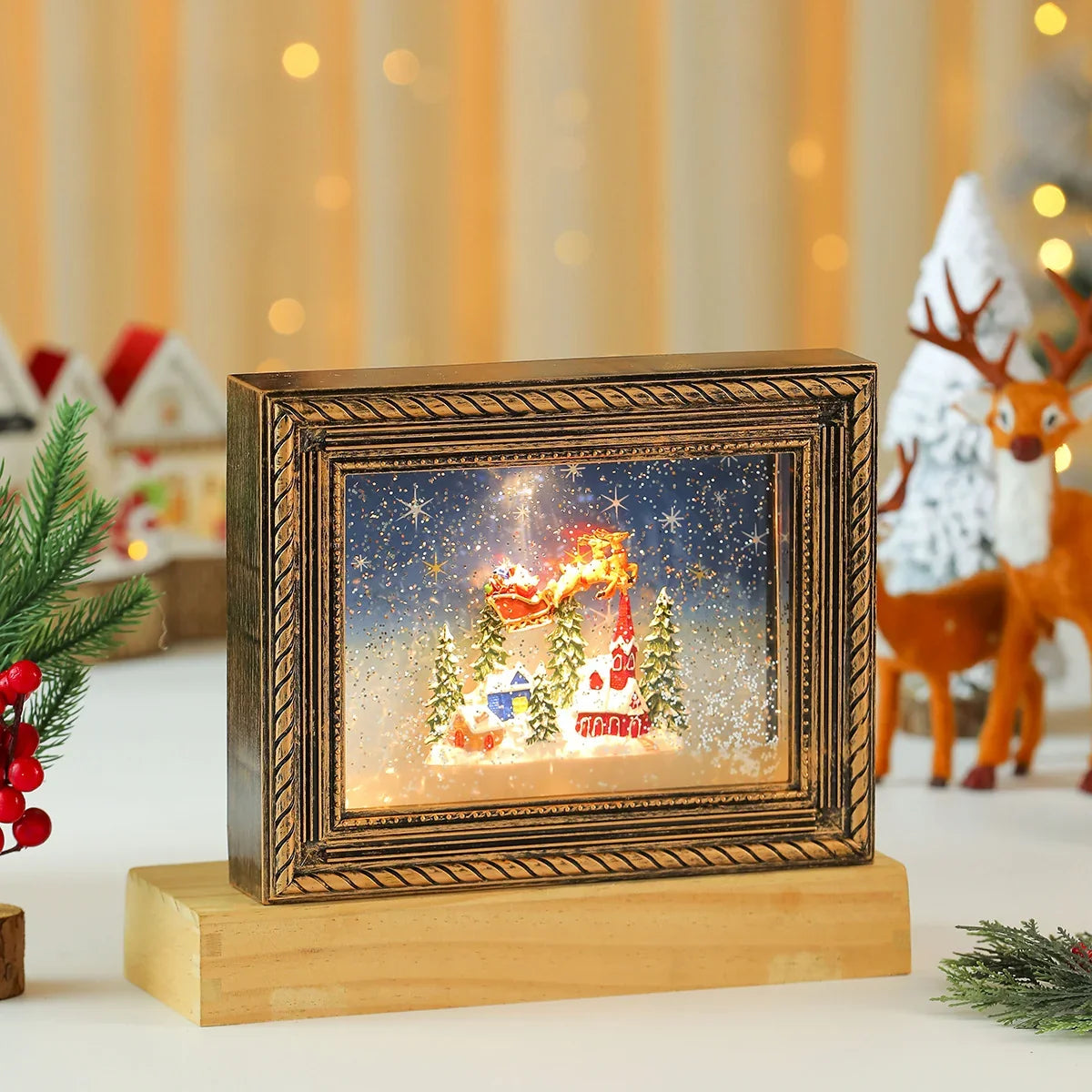 Christmas Figurine Winter Village LED USB Battery Powered