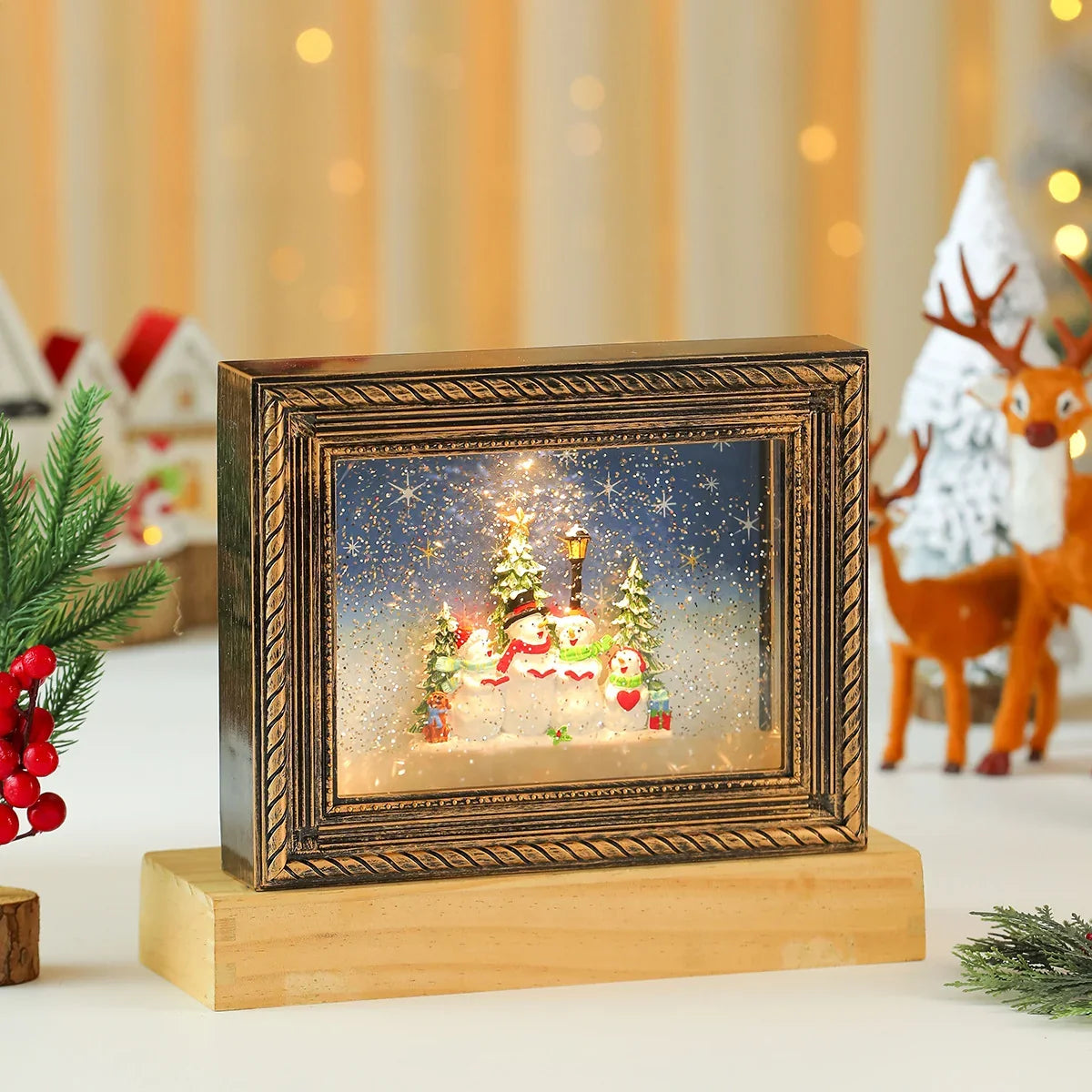 Christmas Figurine Winter Village LED USB Battery Powered