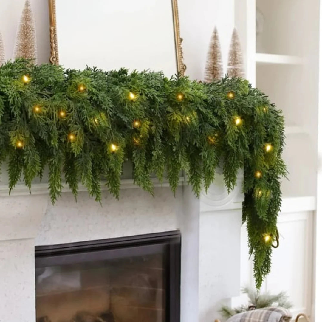 Christmas Garland Artificial Cedar Warm White LED Lights