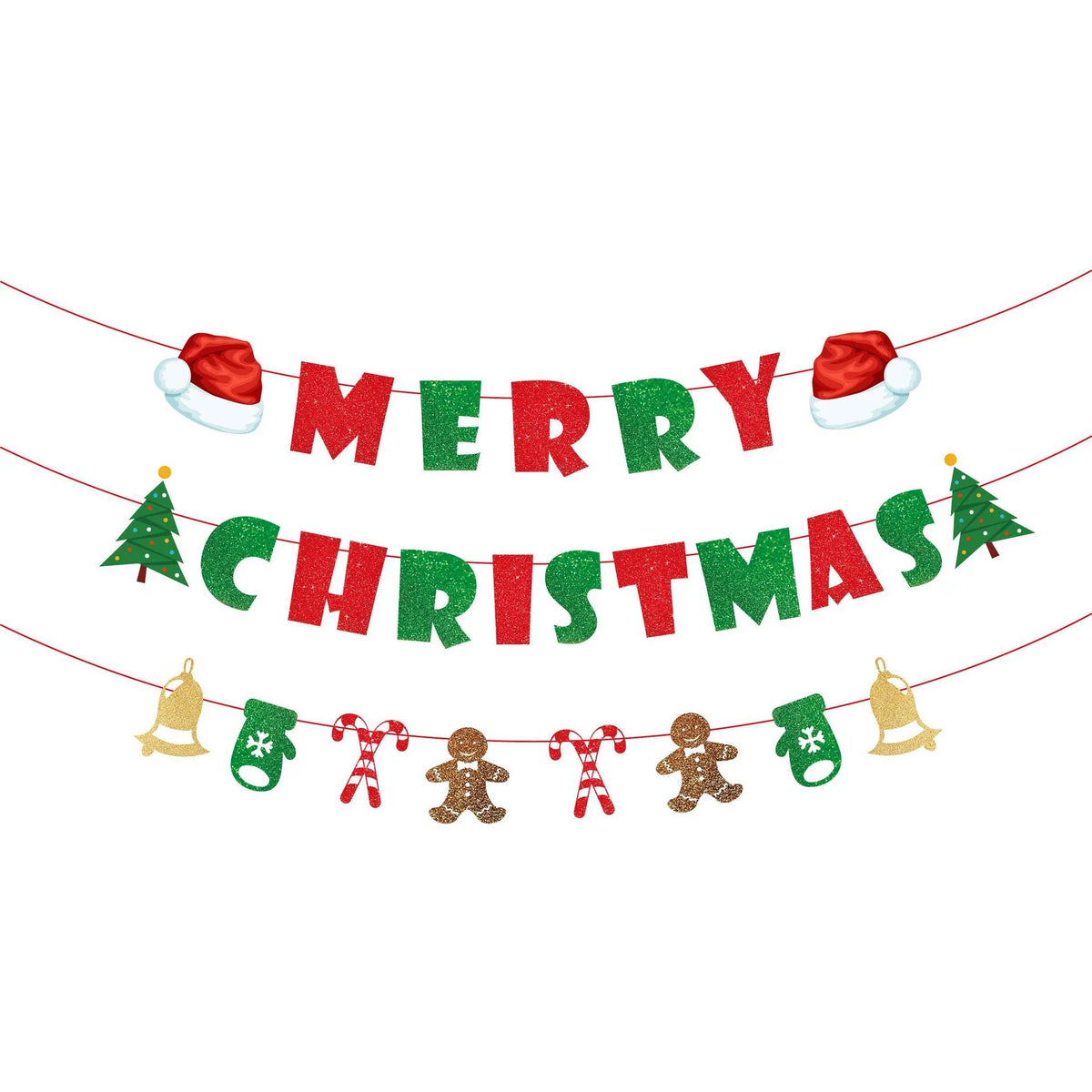 Christmas Garland Glittering Cardboard Letters Indoor & Outdoor