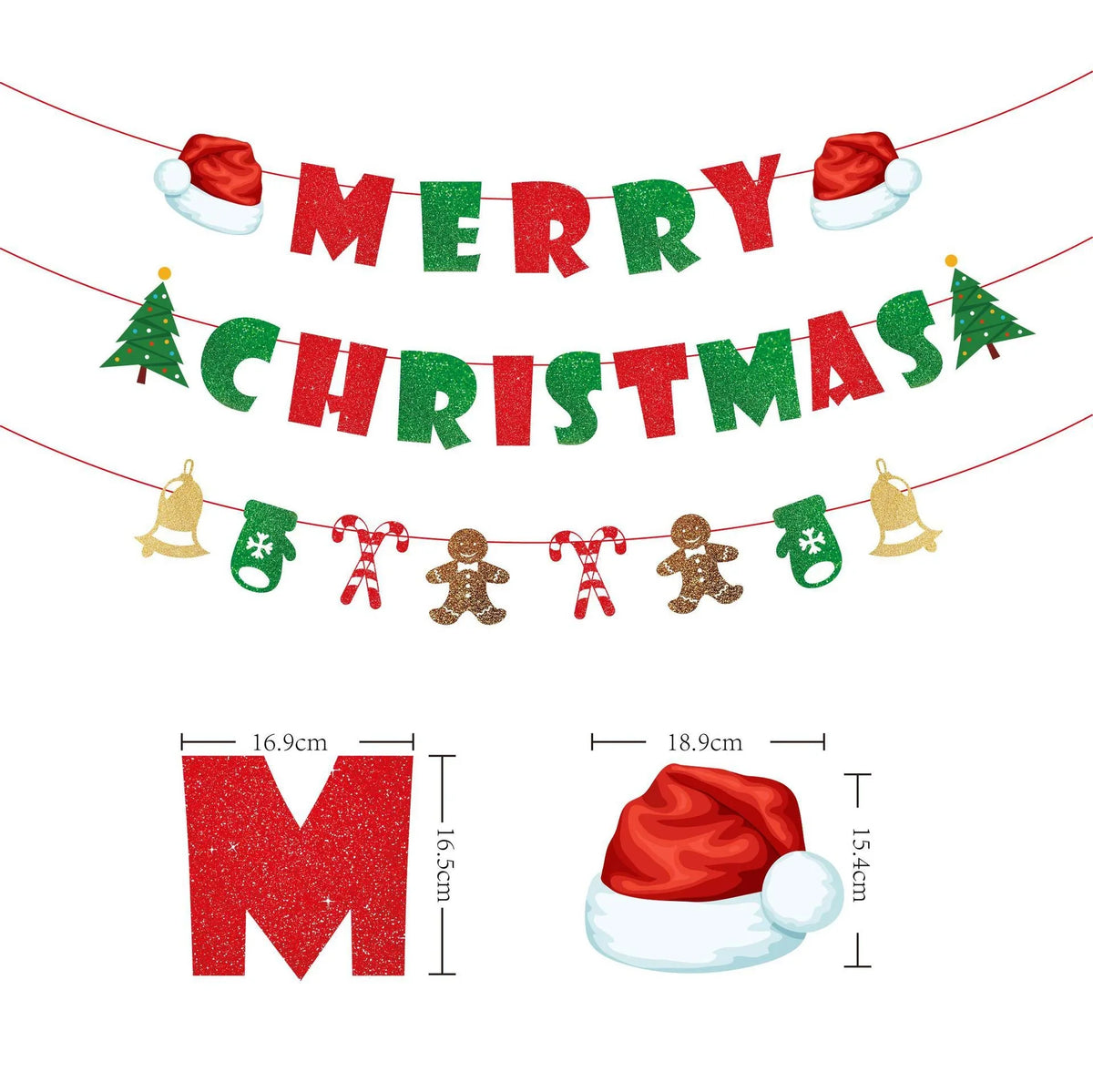 Christmas Garland Glittering Cardboard Letters Indoor & Outdoor