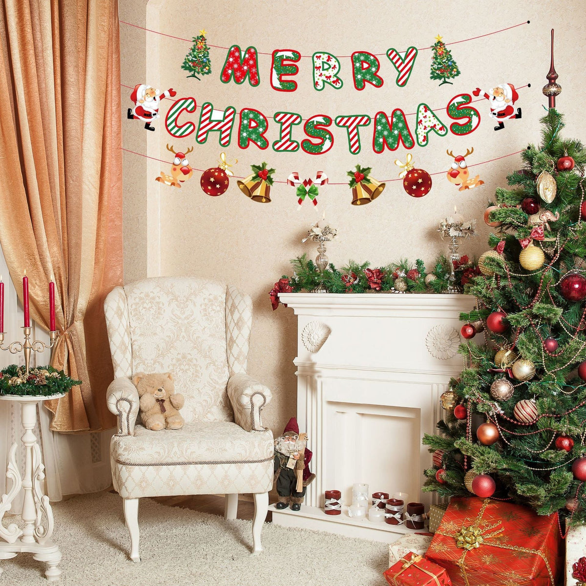 Christmas Garland Pre-Strung Glitter Indoor Outdoor