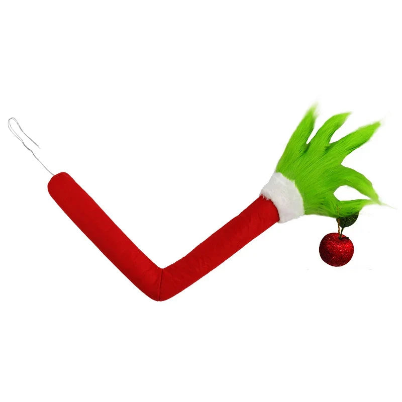 Christmas Hand Decoration Green Faux Fur Red Glove
