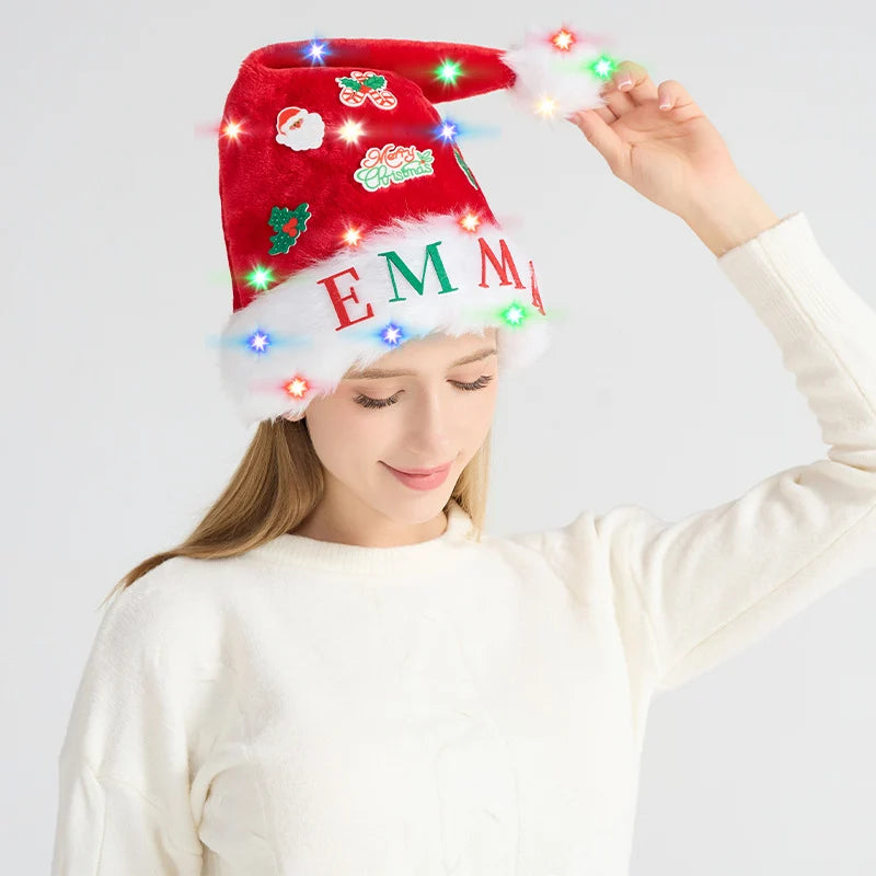 Christmas Hat Battery-Free LED Lights Fabric Appliqués One Size