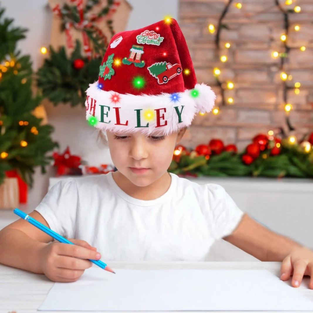 Christmas Hat Battery-Free LED Lights Fabric Appliqués One Size