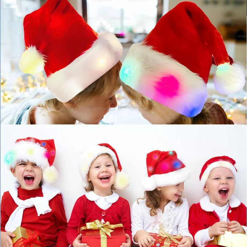 Christmas Hat Built-In LED Lights Soft Fleece Adjustable Fit