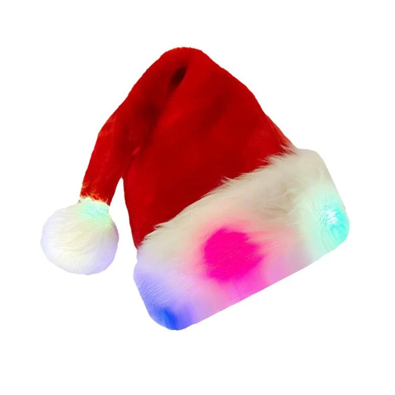 Christmas Hat Built-In LED Lights Soft Fleece Adjustable Fit