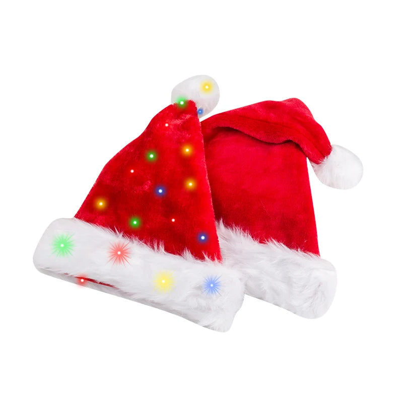 Christmas Hat Built-In Multicolor LED Plush Faux Fur Trim
