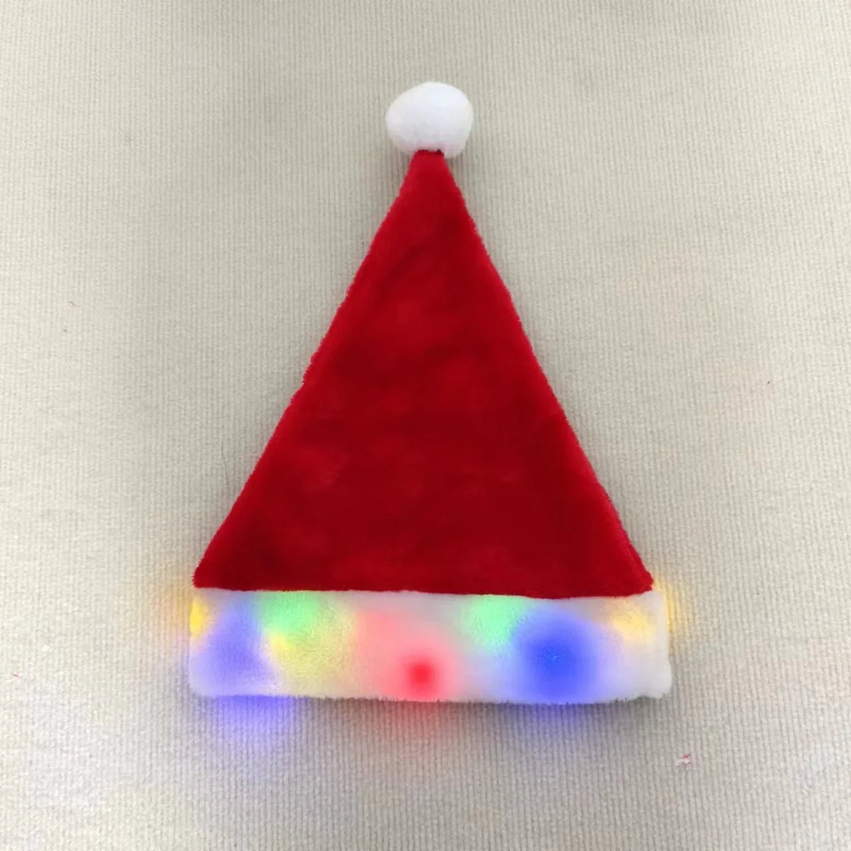 Christmas Hat Plush Colorful Lights Red Pom-Pom