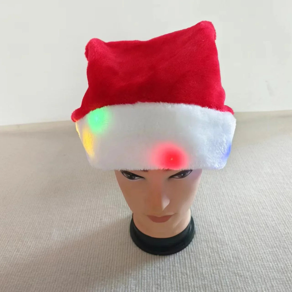Christmas Hat Plush Colorful Lights Red Pom-Pom