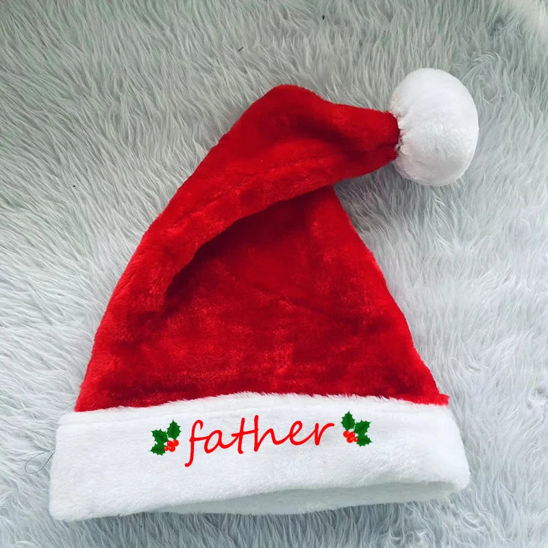 Christmas Hat Plush Embroidered Mother Lettering One Size
