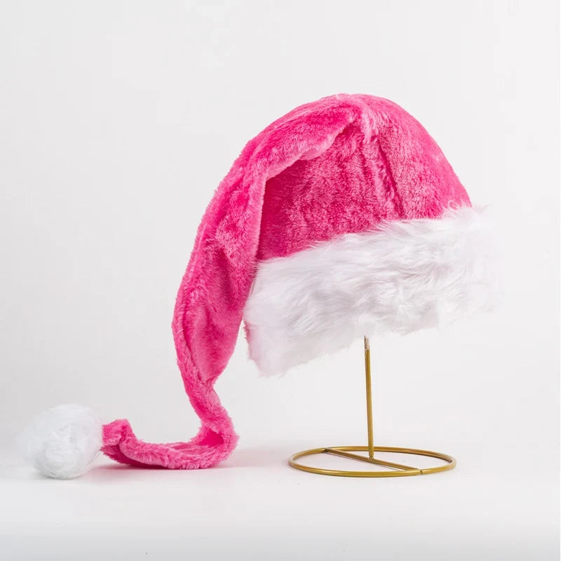 Christmas Hat Plush Lined Faux Fur Trim Built-In LED