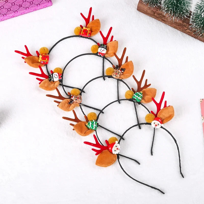 Christmas Hat Soft Plush Reindeer Antlers & Pom-Poms