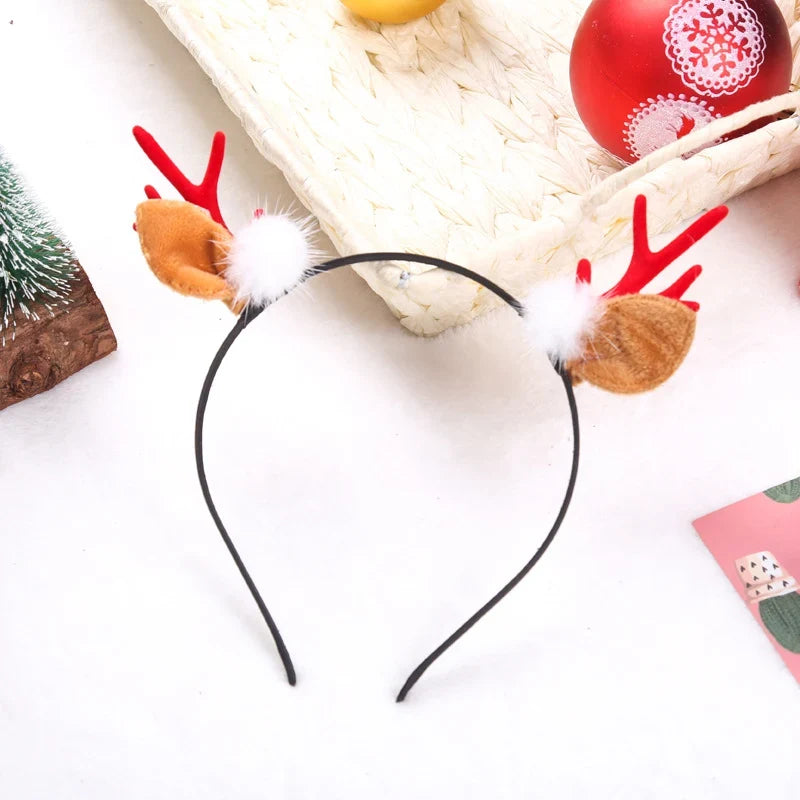 Christmas Hat Soft Plush Reindeer Antlers & Pom-Poms