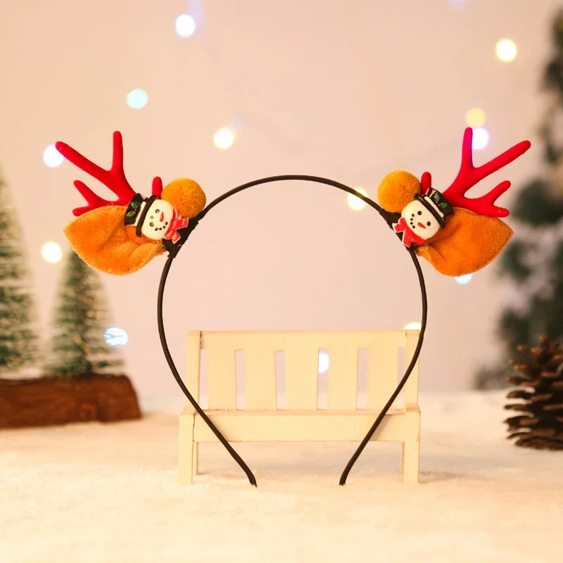 Christmas Hat Soft Plush Reindeer Antlers & Pom-Poms