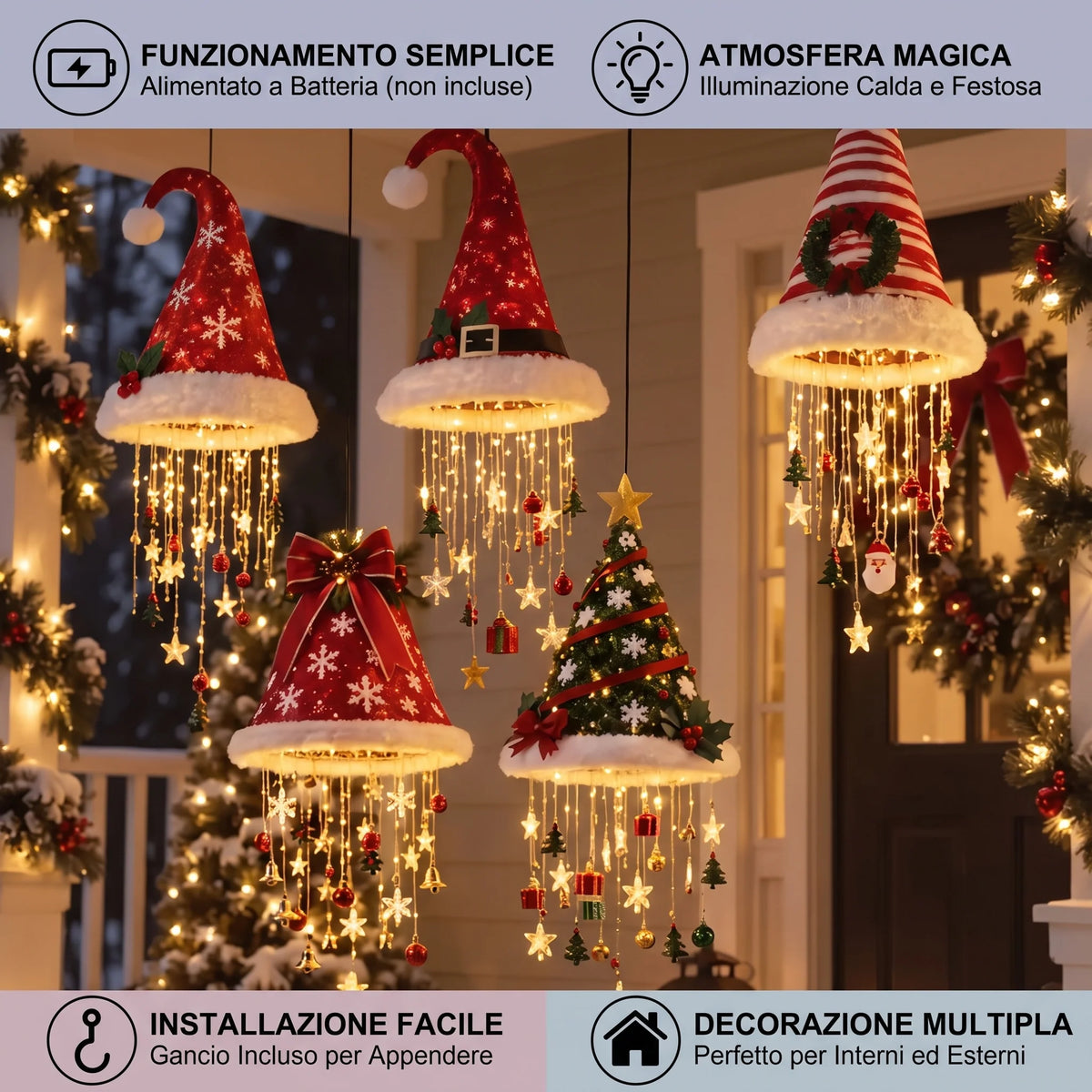 Christmas LED String Lights Santa Hat Design