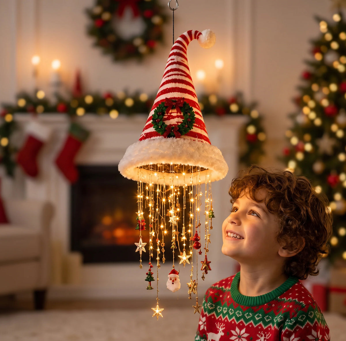 Christmas LED String Lights Santa Hat Design