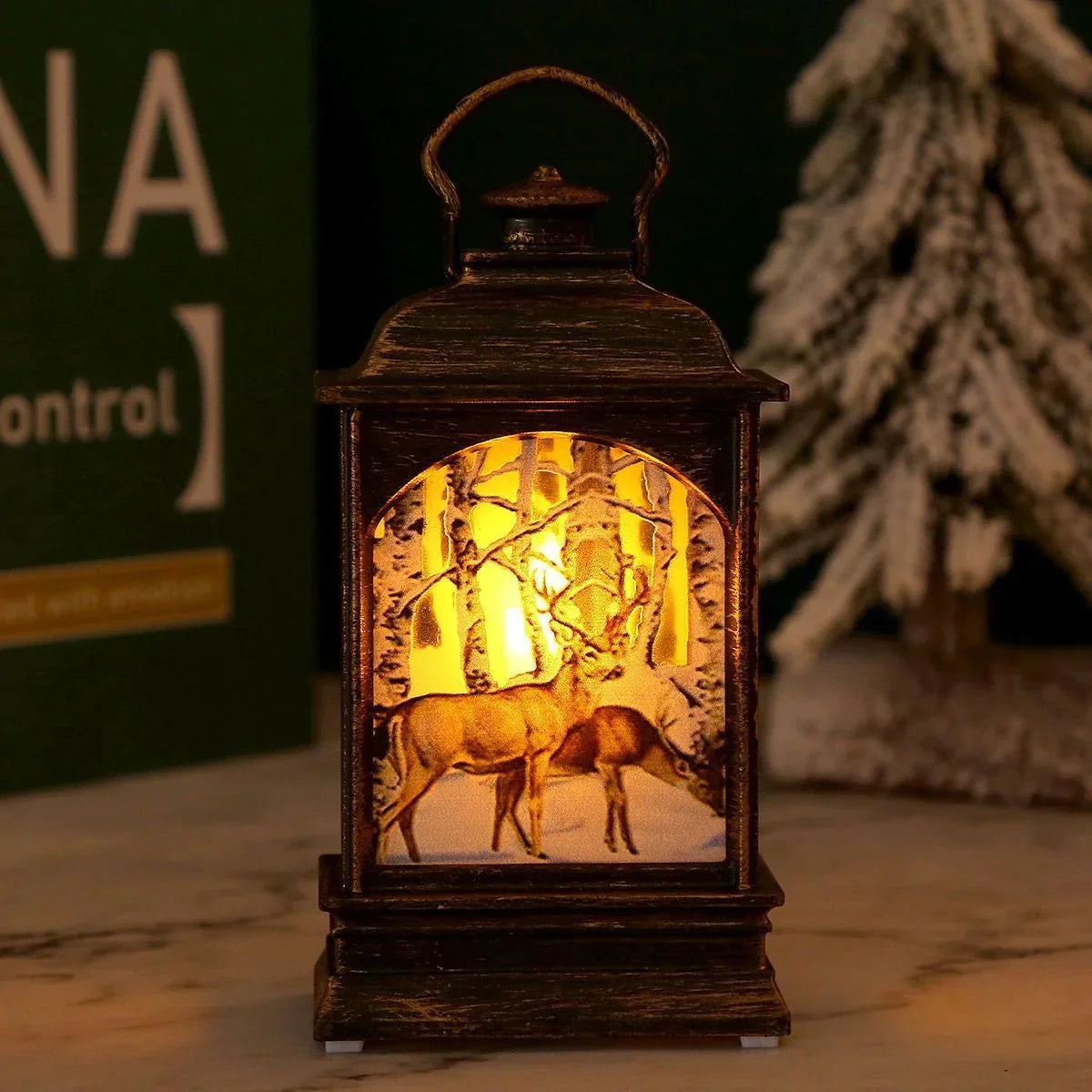 Christmas Lantern Animated Santa Motif Warm LED