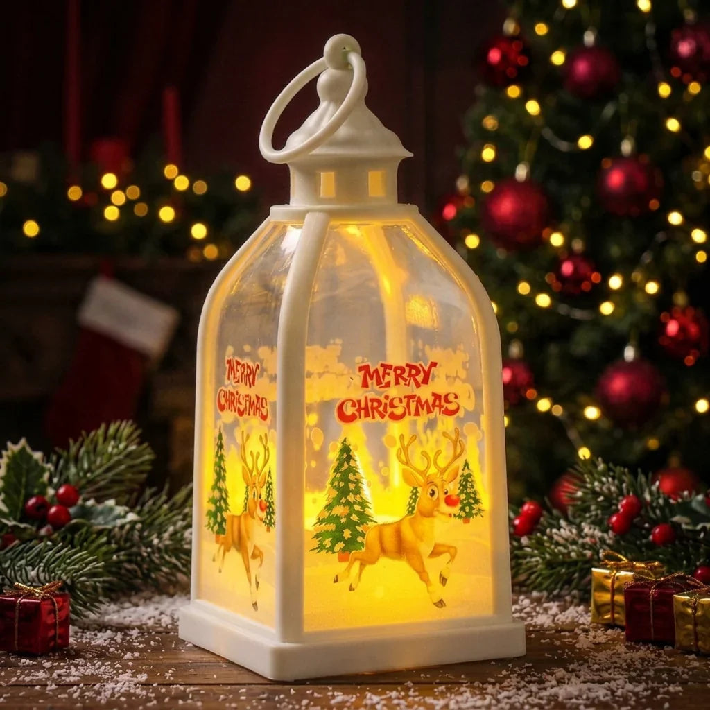 Christmas Lantern Battery Operated LED Santa & Tree Motif