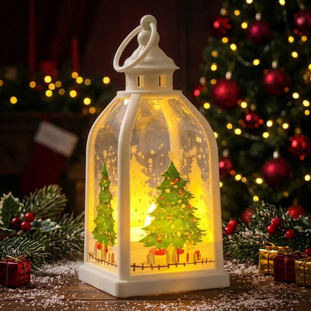 Christmas Lantern Battery Operated LED Santa & Tree Motif