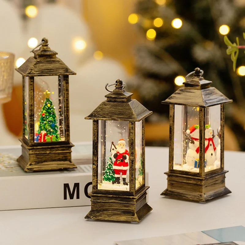 Christmas Lantern Built-In LED Battery-Free Snow Effect