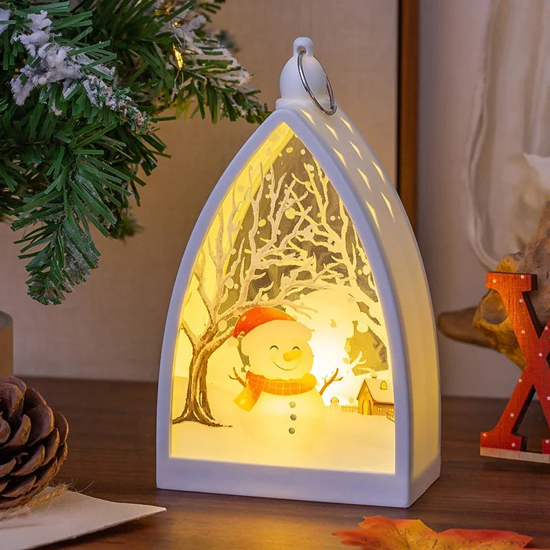 Christmas Lantern Built-In LED Santa & Tree Scene