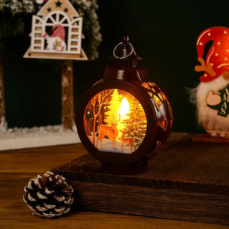 Christmas Lantern Flameless Soft LED Nostalgic Deer Scene