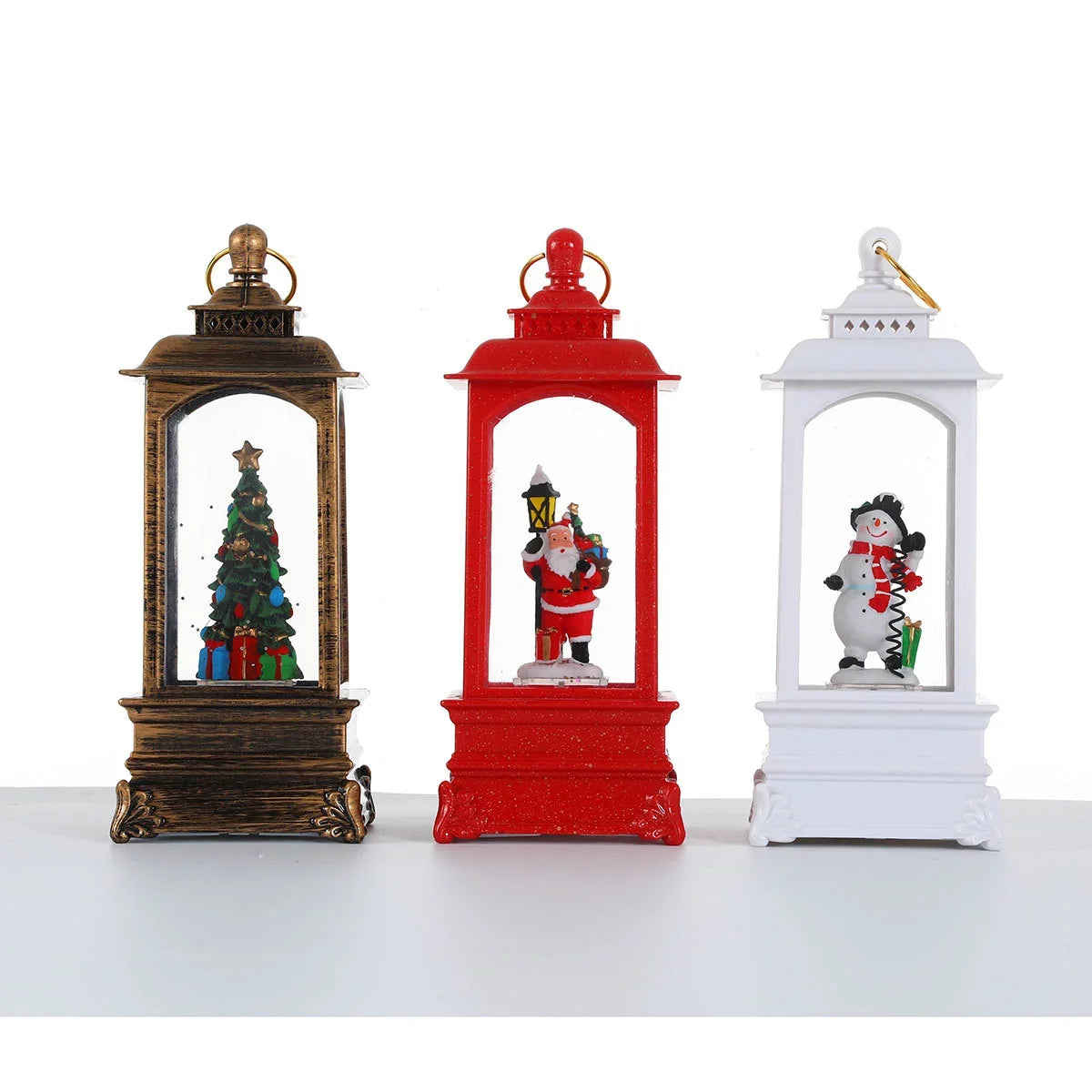 Christmas Lantern Illuminated Snow Globe Santa Scene