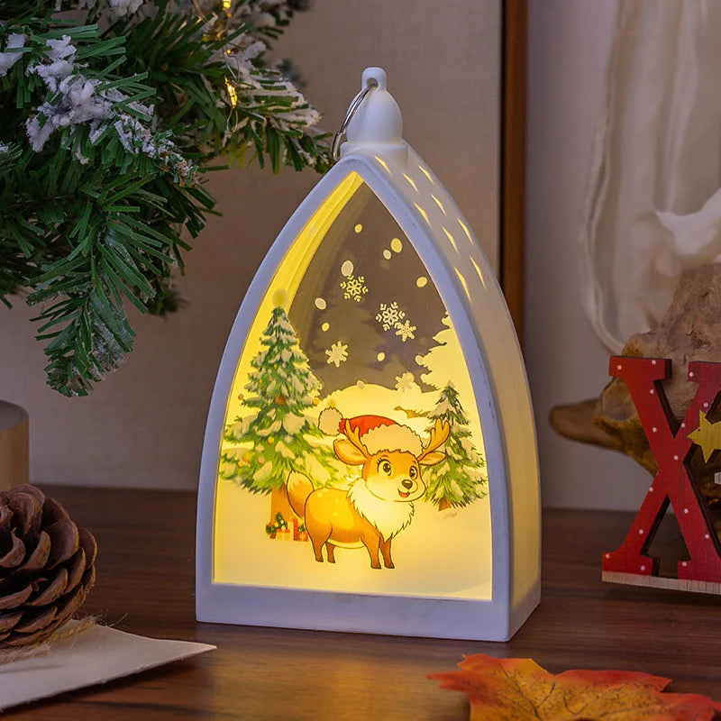 Christmas Lantern Integrated LED Santa & Snow Scene