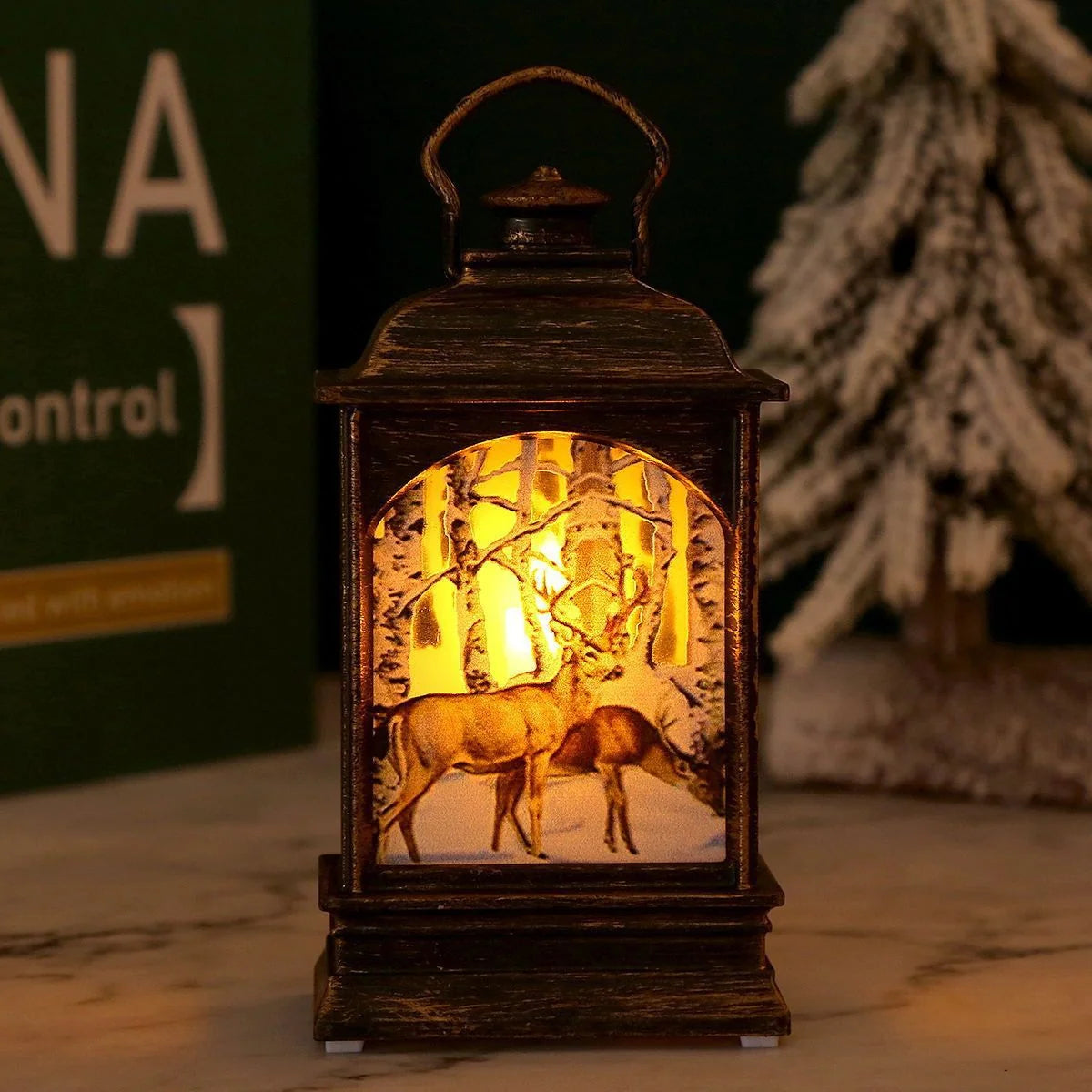 Christmas Lantern LED Moving Santa Motif Warm Glow