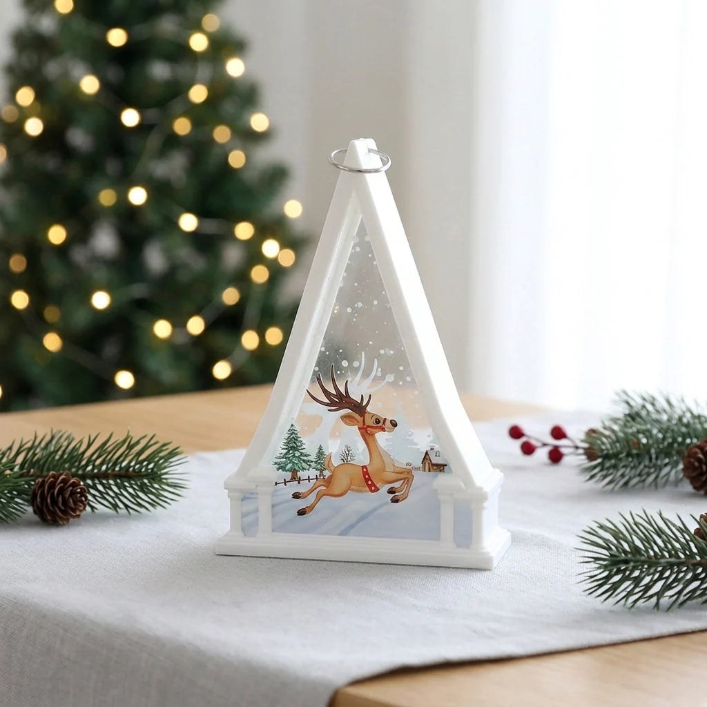 Christmas Lantern Reindeer Motif Glass & Metal Battery-Free