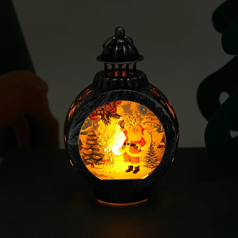 Christmas Lantern Santa & Animal Cutouts Warm Ambient Light