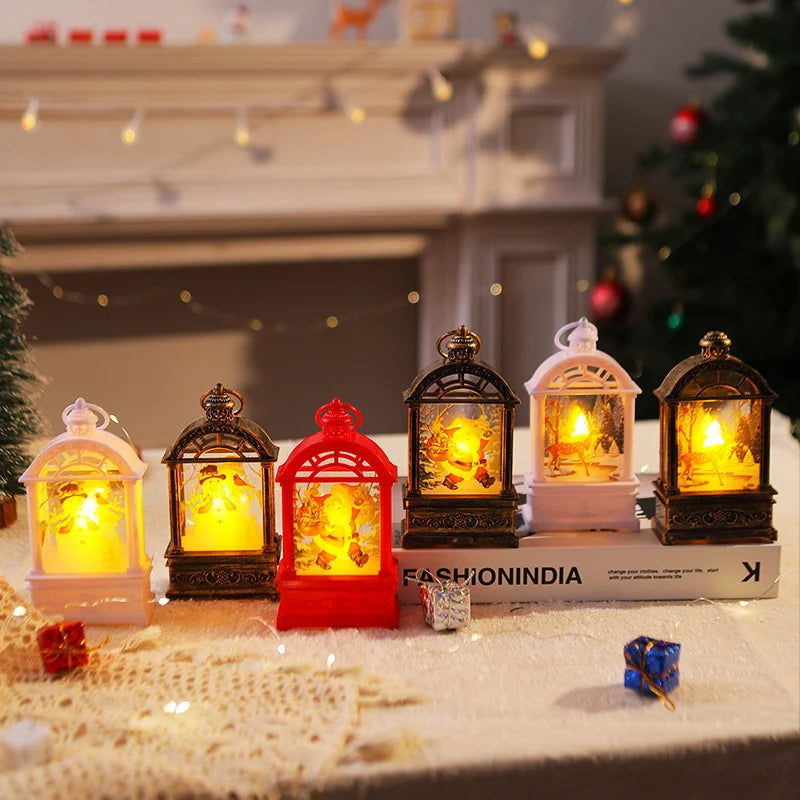 Christmas Lantern Santa Motif Warm Internal Lighting