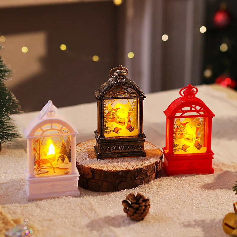 Christmas Lantern Santa Motif Warm Internal Lighting