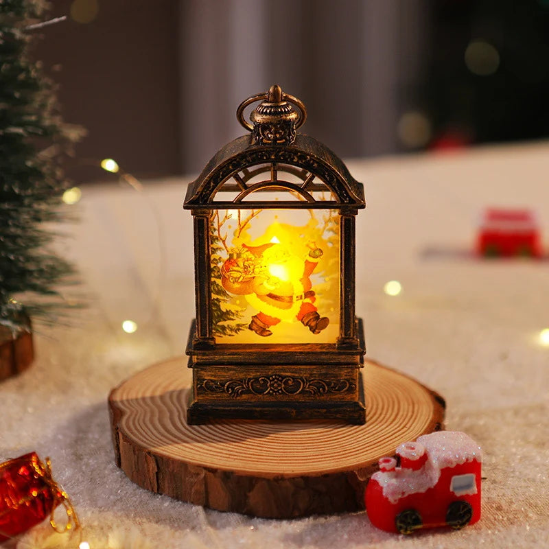 Christmas Lantern Santa Motif Warm Internal Lighting