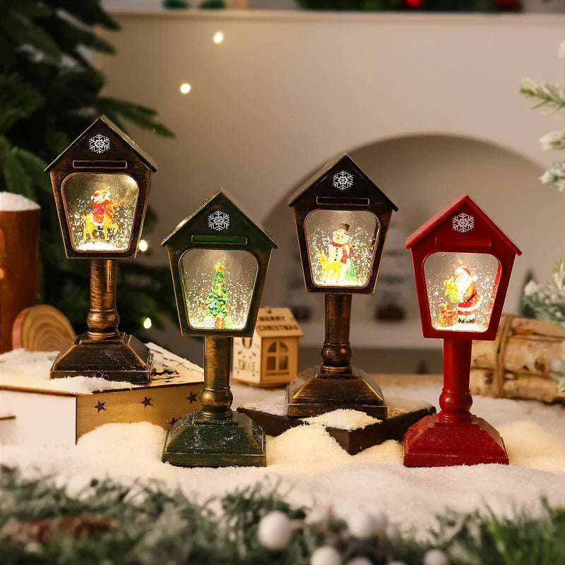 Christmas Lantern Santa Scene Glitter Snow Effect