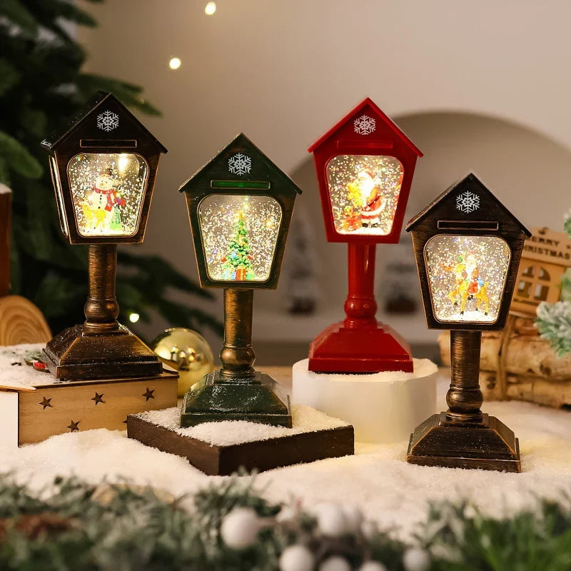 Christmas Lantern Santa Scene Glitter Snow Effect