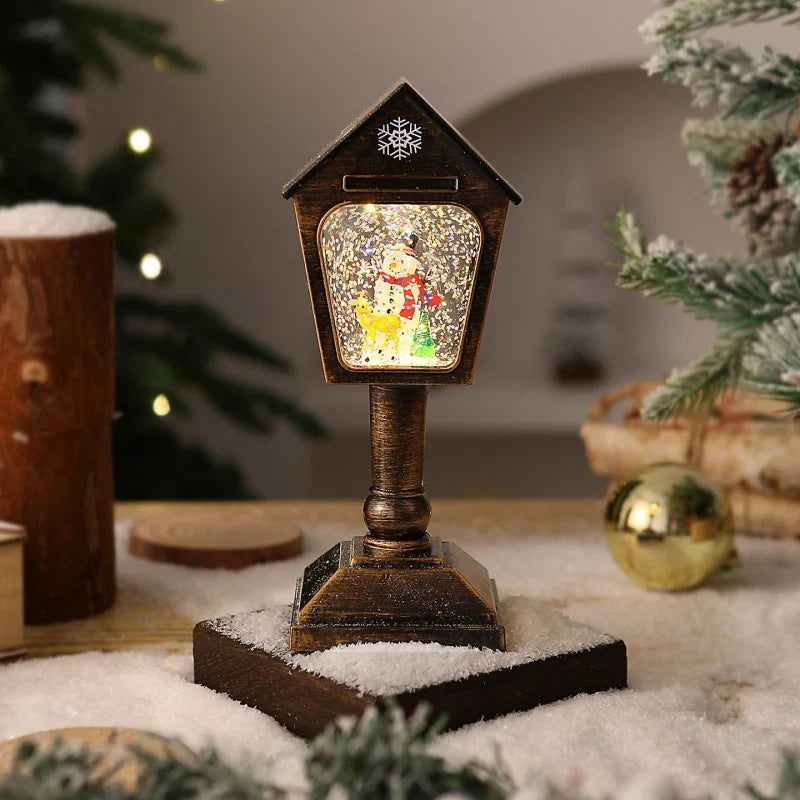 Christmas Lantern Santa Scene Glitter Snow Effect