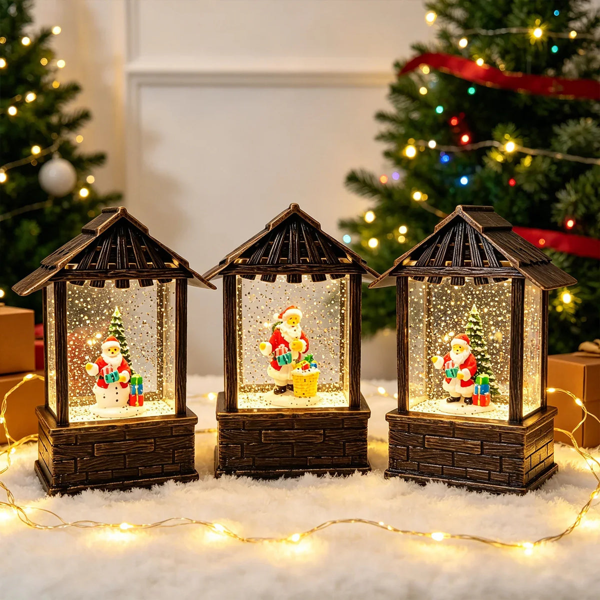 Christmas Lantern Snow Globe Built-In LED & Battery-Free