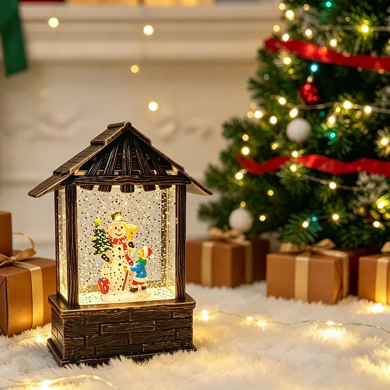 Christmas Lantern Snow Globe Built-In LED & Battery-Free