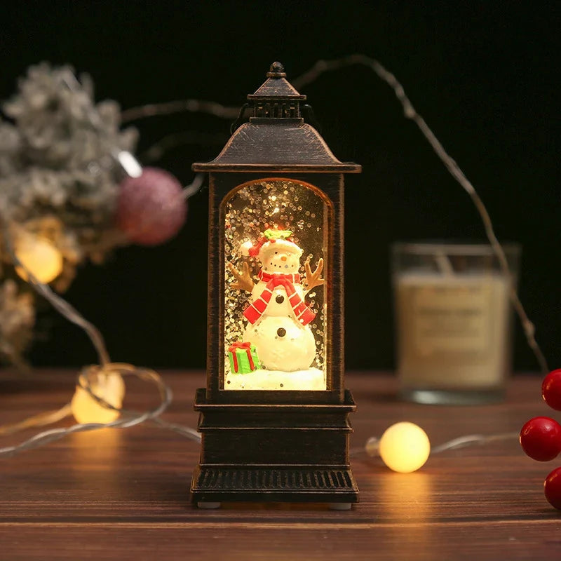 Christmas Lantern Snowman Scene Warm LED Glow