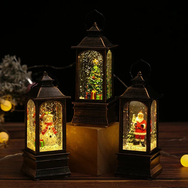 Christmas Lantern Snowman Scene Warm LED Glow