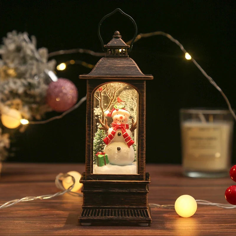 Christmas Lantern Snowman Scene Warm LED Glow