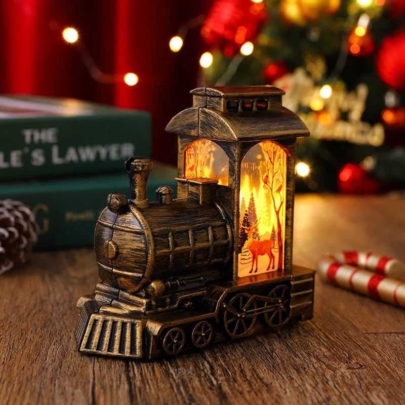 Christmas Lantern Train Scene Gold Integrated Warm Light