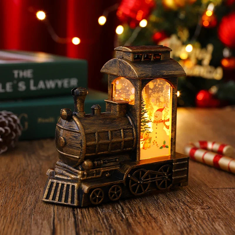 Christmas Lantern Train Scene Gold Integrated Warm Light