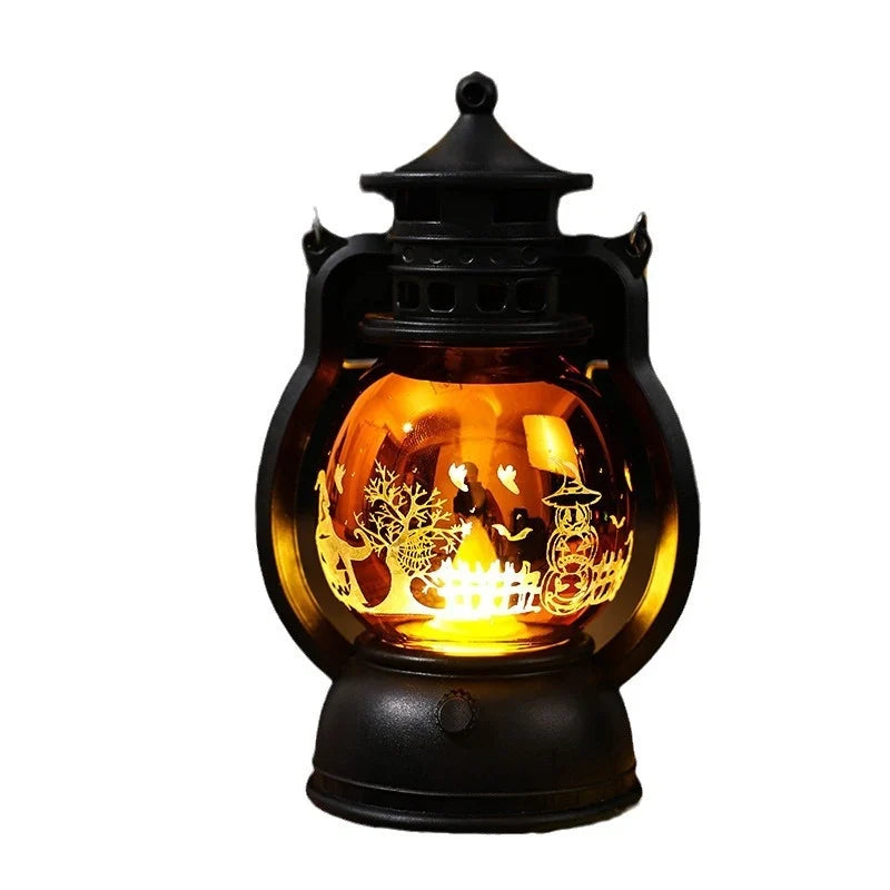 Christmas Lantern Vintage Metal & Glass Illuminated Scene