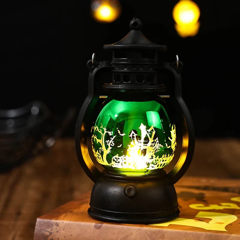 Christmas Lantern Vintage Metal & Glass Illuminated Scene