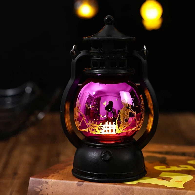 Christmas Lantern Vintage Metal & Glass Illuminated Scene