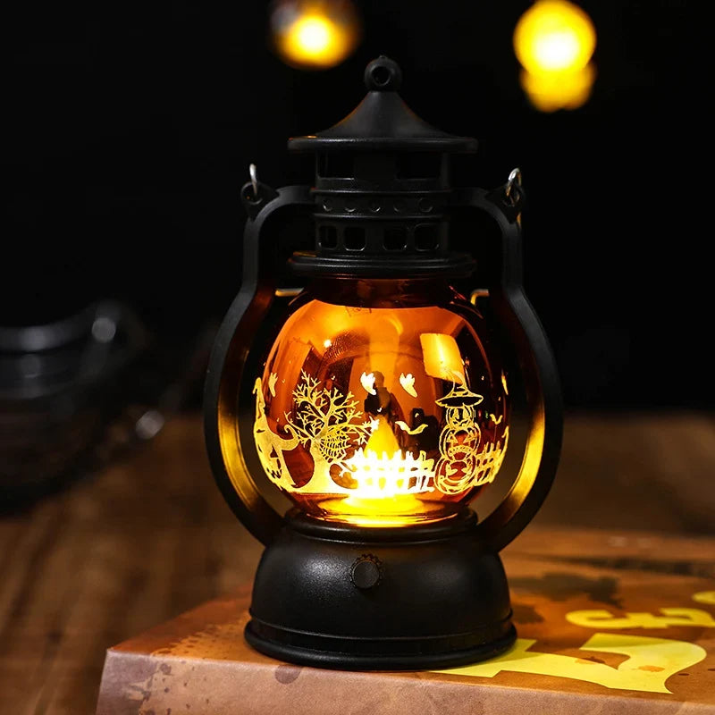 Christmas Lantern Vintage Metal & Glass Illuminated Scene